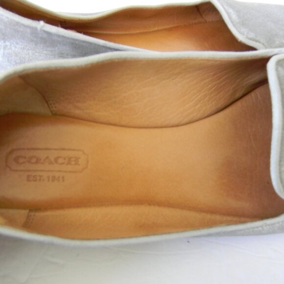Coach Metallic Leather Silver Catrin Loafers size 7.5B FLATS SLIP-ON NEUTRAL - Picture 4 of 8
